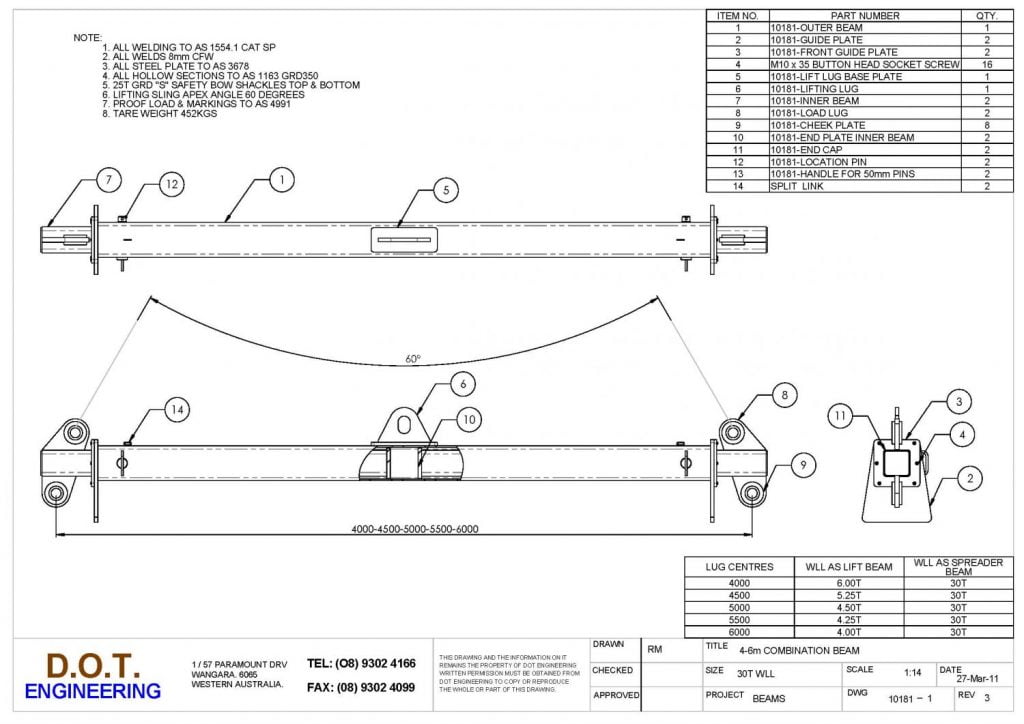 30T WLL 46m Combination Lifting Spreader Beam » D.O.T. Engineering