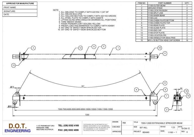 50T WLL 700012000 EXTENDABLE SPREADER BEAM » D.O.T. Engineering